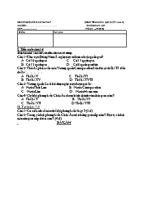Đề kiểm tra 15p Lịch sử lớp 7 lần 1 - Năm học 2016-2017 - Trường THPT Chu Văn An
